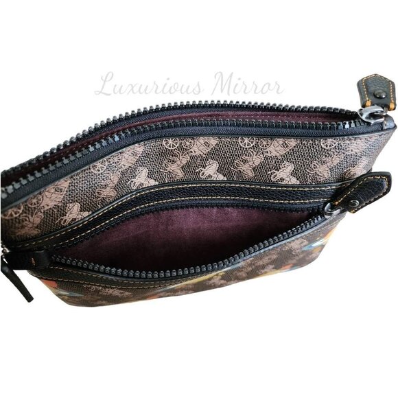 Coach Wristlet Leather Brown Saturn Planet Canvas Horse Carriage 86097 Women New - Picture 3 of 5